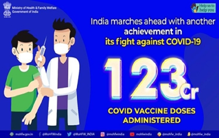 देश में अब तक 123 करोड़ से अधिक कोविड-रोधी टीके लगाए गए