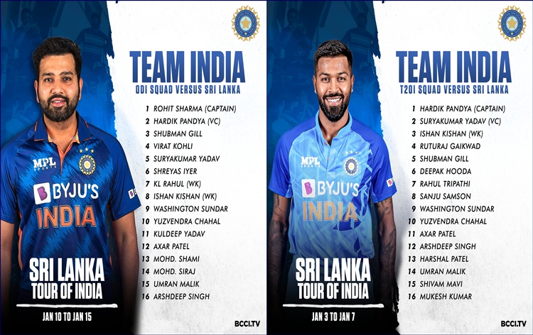 बी सी सी आई ने श्रीलंका के साथ घरेलू ट्वेंटी-ट्वेंटी और एकदिवसीय क्रिकेट श्रृंखला के लिए भारतीय टीम की घोषणा की है