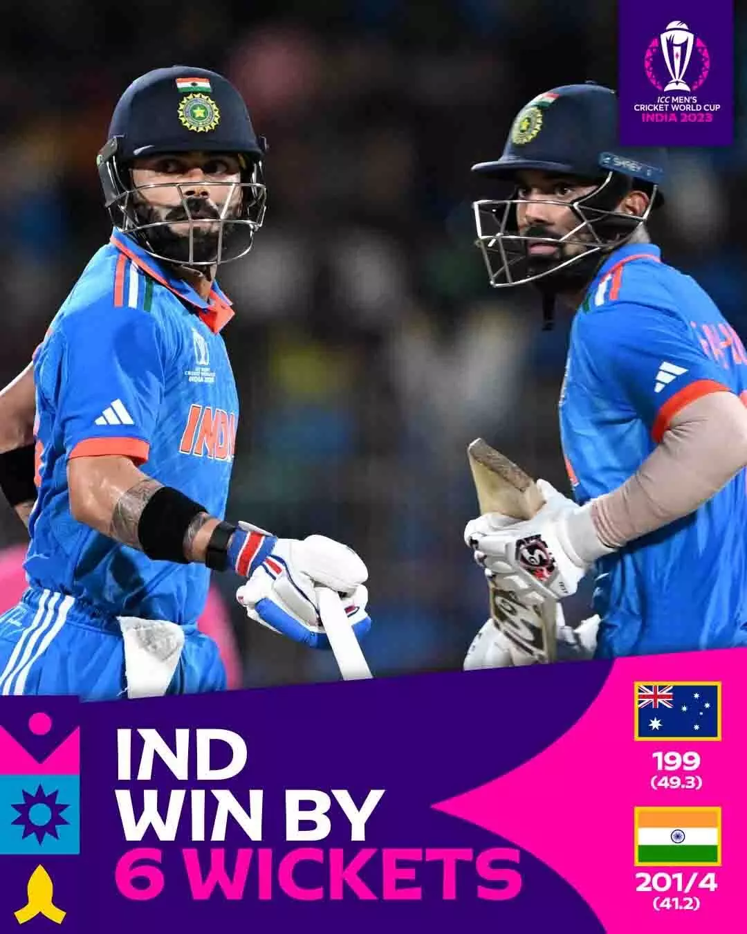 भारत ने वर्ल्ड कप के अपने पहले मैच में ऑस्ट्रेलिया को 6 विकेट से हराया